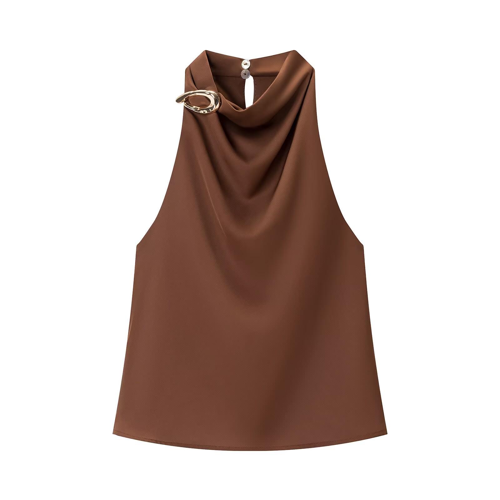 

Stylish Women s Hanging Neck Collar Top with Accessories - Fashionable Design 8919 911 Small кавовий/коричневий