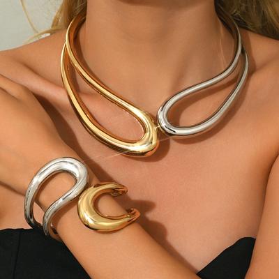 Biżuteria Przesadzony Stop Skręcany Podwójny Kołnierzyk, Słodki Cool Styl Prosty Choker Bransoletka Damska