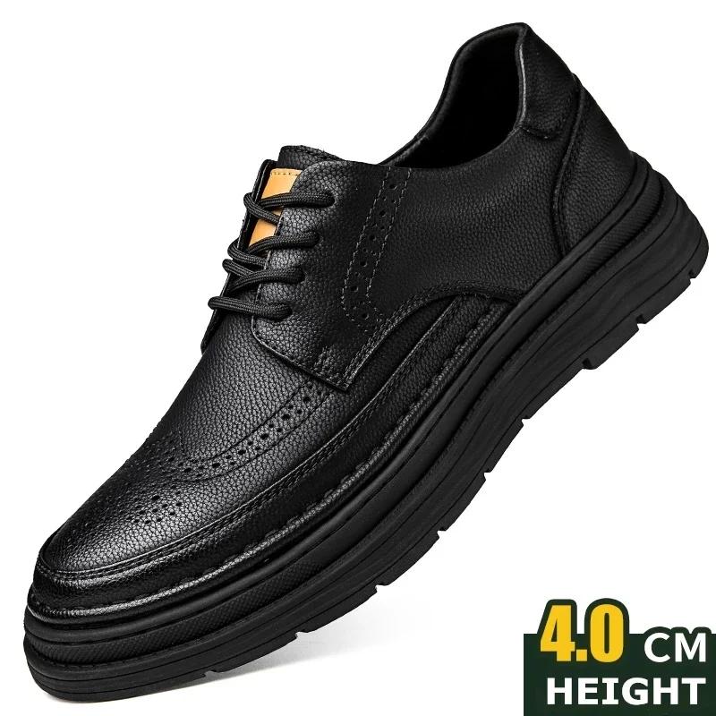 Men elevator leather shoes business dress shoes all-match comfortable increase 4cm casual shoes platform height increasing shoes