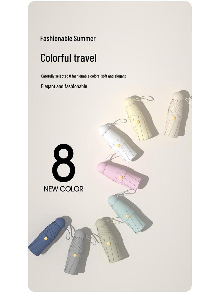 Compact Five-Fold Umbrella: Portable Pocket Sunshade & Rain Parasol for Women, Anti-UV Sunscreen Protection.