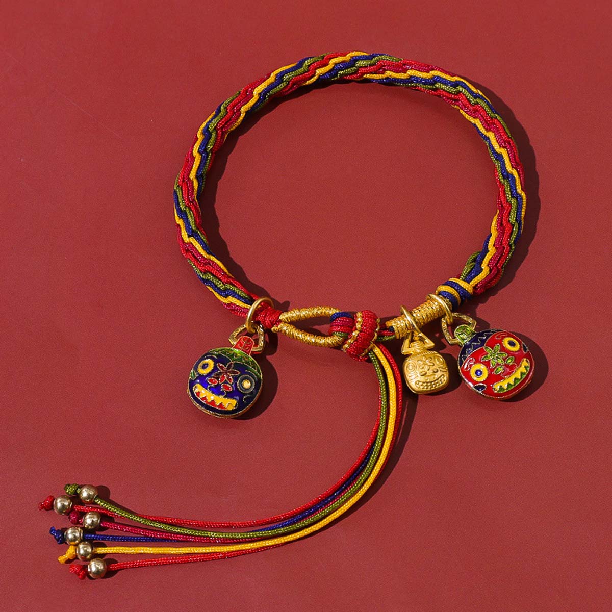 Dragon Boat Festival Five-Color String, Chinese Style Handwoven Cord, Gold-Eating Beast DIY Ethnic Style Bracelet Gold&16cm