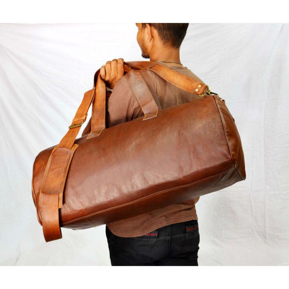 Men's Genuine Leather  Large Vintage Duffle Travel Gym Weekend Overnight Bag