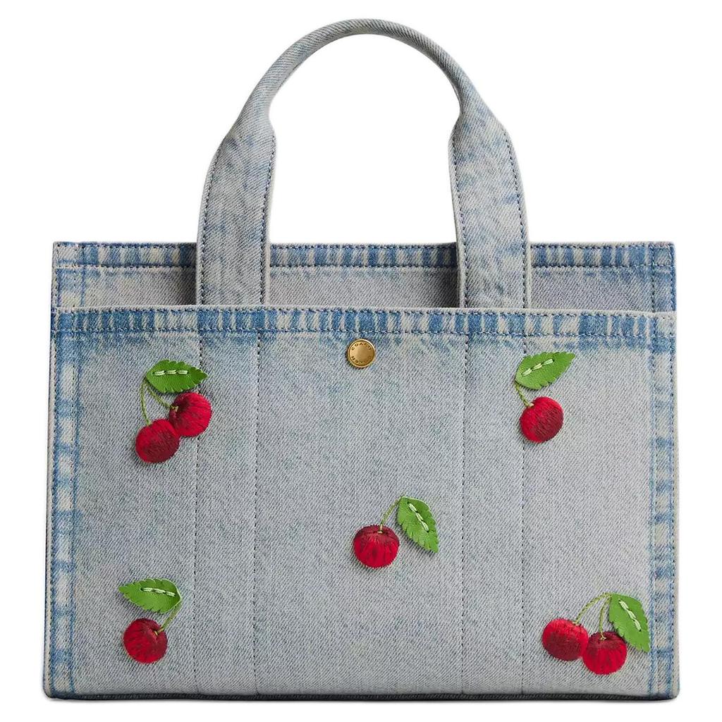 Coach Torba Utility Cargo 26 z haftem wiśniowym, dżinsowa ze skórą Vachetta, średnia, damska, tote bags CDZ31-B4EI