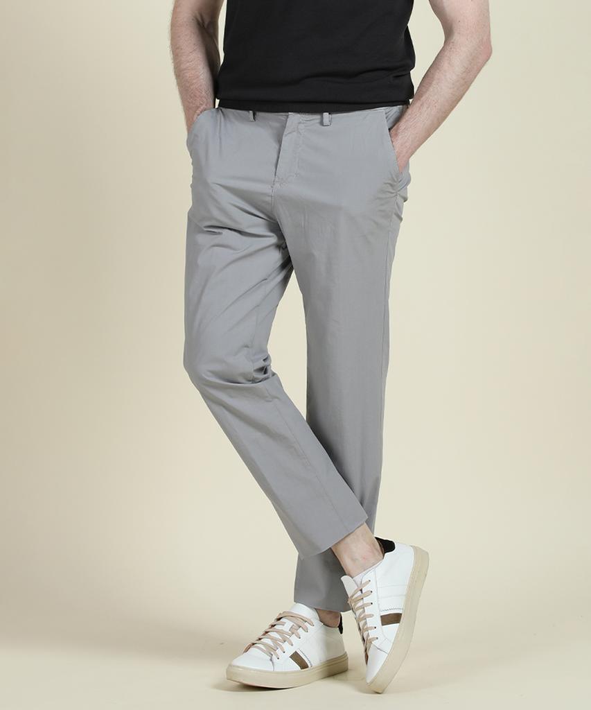 PANICALE Grey Poplin Elastic Waist Slim Fit Chino Pants