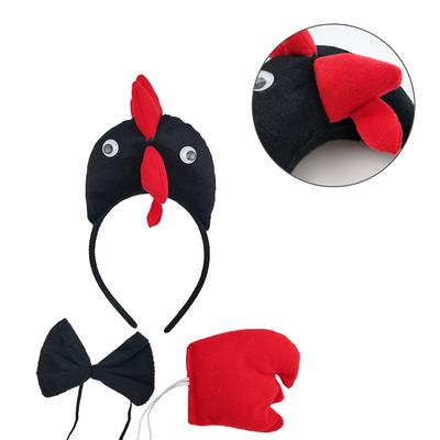 3-teiliges Halloween-Hahn-Cosplay-Kostüm inklusive Hahn-Haarbänder, Schwanz, Fliege, Hühnchen-Verkleidungskostüm für Kinder