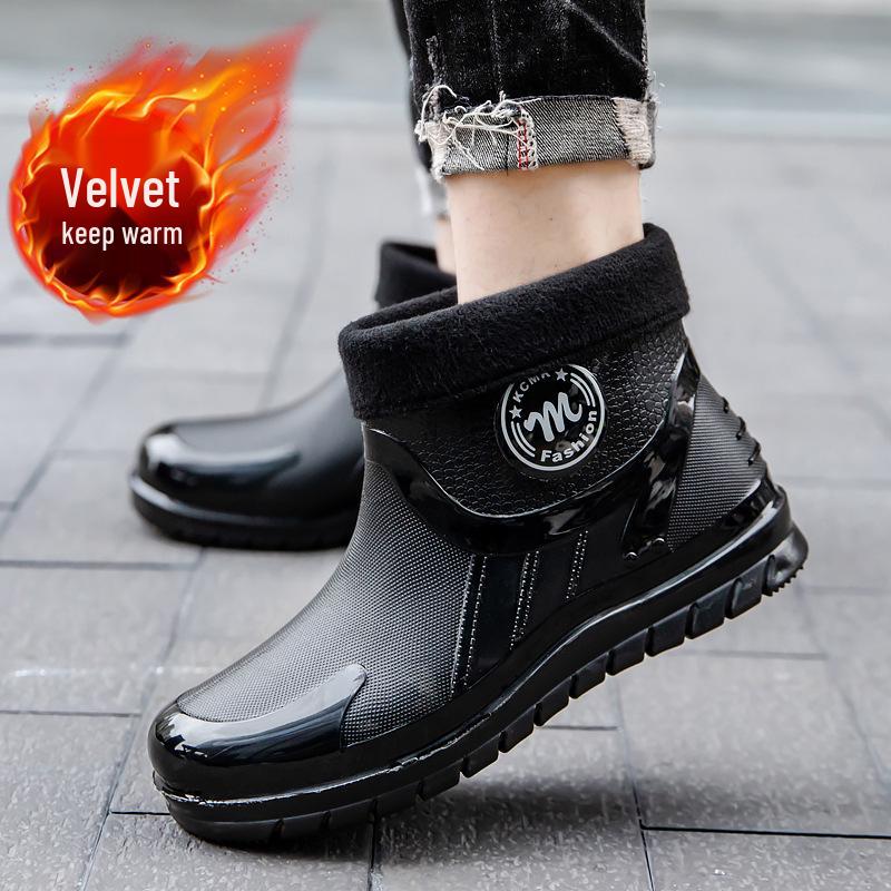 Botas de Lluvia Impermeables Antideslizantes para Hombre hasta el Tobillo con Forro de Terciopelo para Uso en Todas las Estaciones