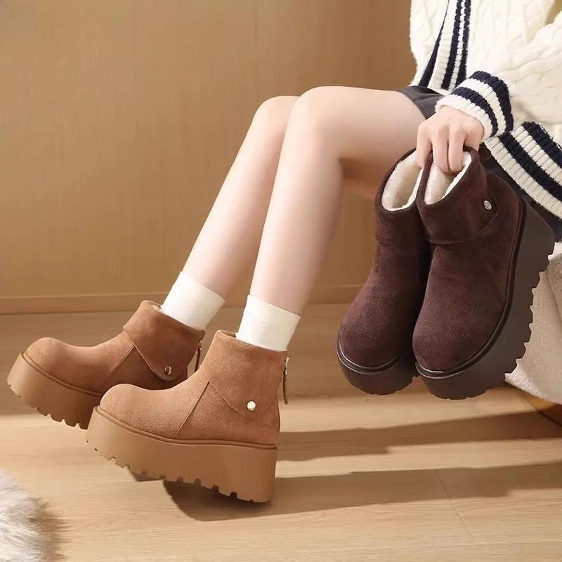 Platform Heels Women Snow Boots Comfort Height Increase Keep Warm Cotton Short Booties Winter Women's Plush Shoes