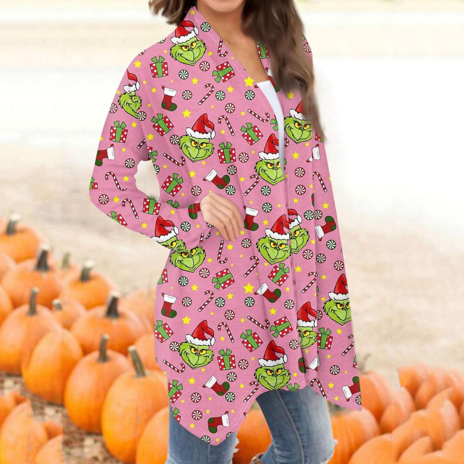 

Женская мода, повседневный рождественский принт, кардиган средней длины, куртка, пальто XXXL розовый