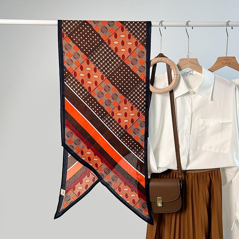 

Retro personality creative design sense simulation silk parallel scarf spring and summer women s travel photography with wool feel silk scarf 165*35