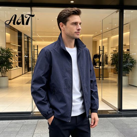 Windproof Athletic Sport Coats Men Windbreaker Jacket, Waterproof Stand Collar Coat, Casual Zip-up Lightweight Transitional Outerwear Jacket
