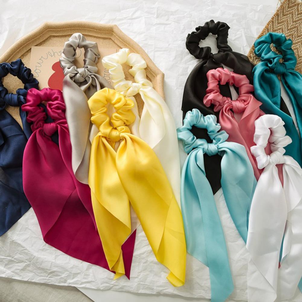 

DIY Bow Стримерс волосы Scrunchies твердый цвет шелковистый сатин хвощ волос связи
