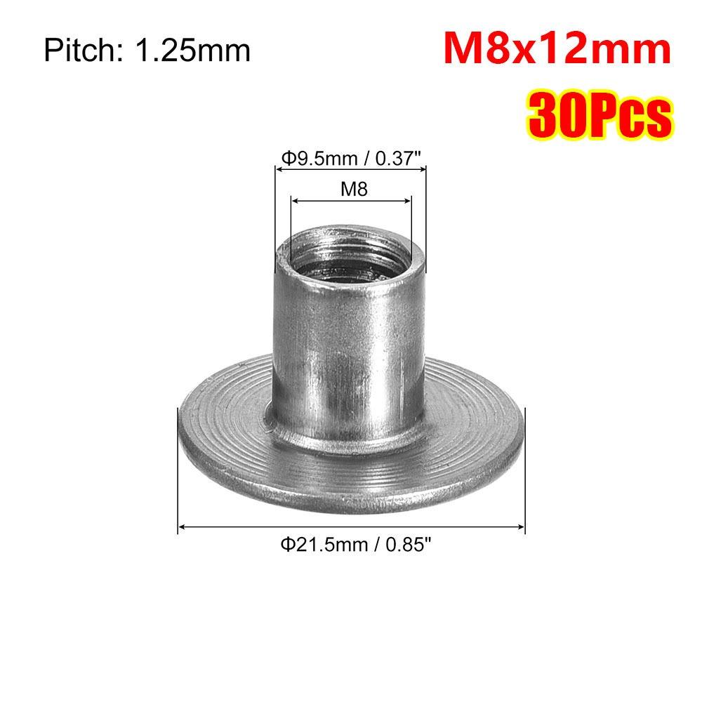 30Pcs Round Base Tee Nut M6 M8 Mounting Hardware Fastener  for Furniture Sheet Metal Woodworking
