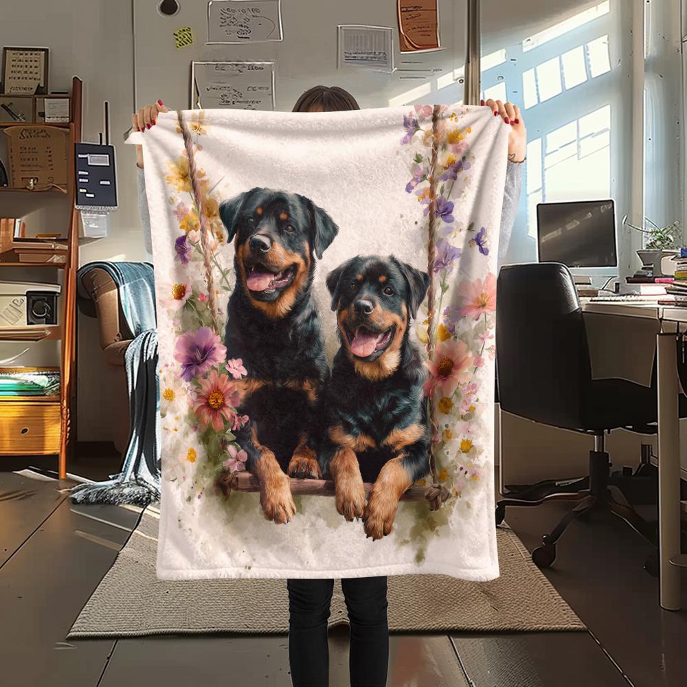 Pink Rottweiler,pattern Flannel Blanket, High quality Comfortable for All Seasons, Home Decor, Warmth and Comfort, Perfect for Gifts.