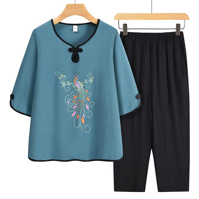 Women's 2-Piece Pyjamas Set Short Sleeve Shirts Baggy Pants Sleepwear Loungewear PJS Set