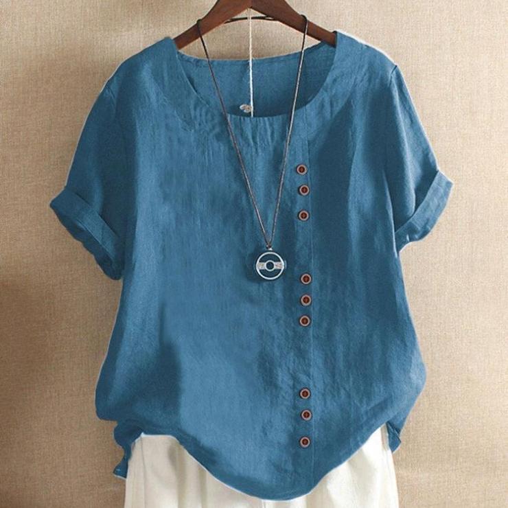 Elegantes Baumwoll-Knopfhemd für Damen - Unifarben, Perfekt für Frühling/Herbst EMA