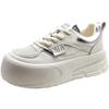 Leather platform women's spring new round head lace-up casual board shoes versatile height-increasing sports women's shoes