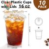 10-Pack 16 Oz Clear Plastic Cups with Lids – Leak-Proof for Iced Coffee, Bubble Tea&Takeout,Durable Disposable Drinkware