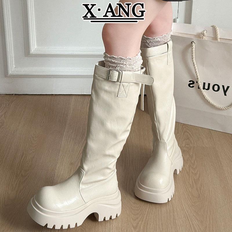 Cowhide Small Man Thick-soled Heightening Spice Girl Style Knight Boots Thick Heel But Knee-high Boots Long Boots Western Cowboy Boots