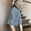Bermudas Baggy Y2K de Verano para Hombre Pantalones Cortos de Jean Bordados Vintage Pierna Ancha Hip Hop Streetwear Pantalones Cortos de Mezclilla