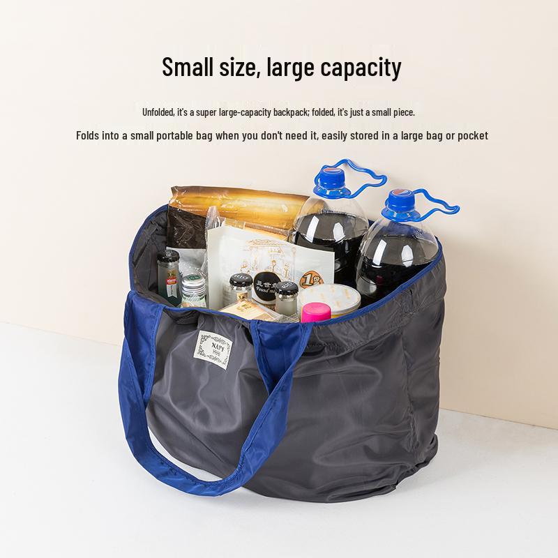 Large Foldable Eco-Friendly Shopping Tote with Drawstring
