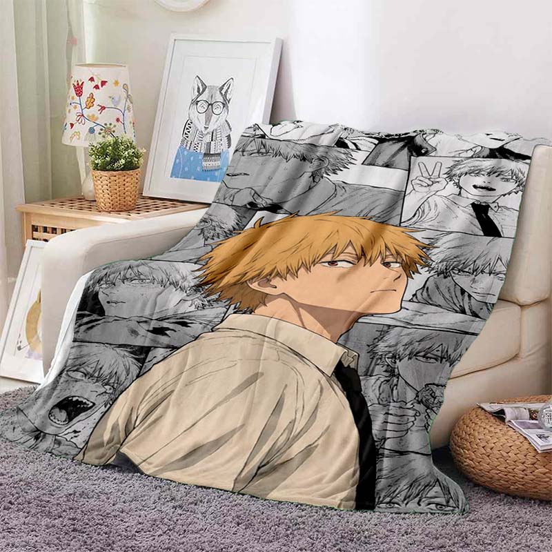 Chainsaw Man Anime Character Print Flannel Blanket Ultra Soft Warm Throw For Couch Bedroom Living Room Indoor Home Decor Gift