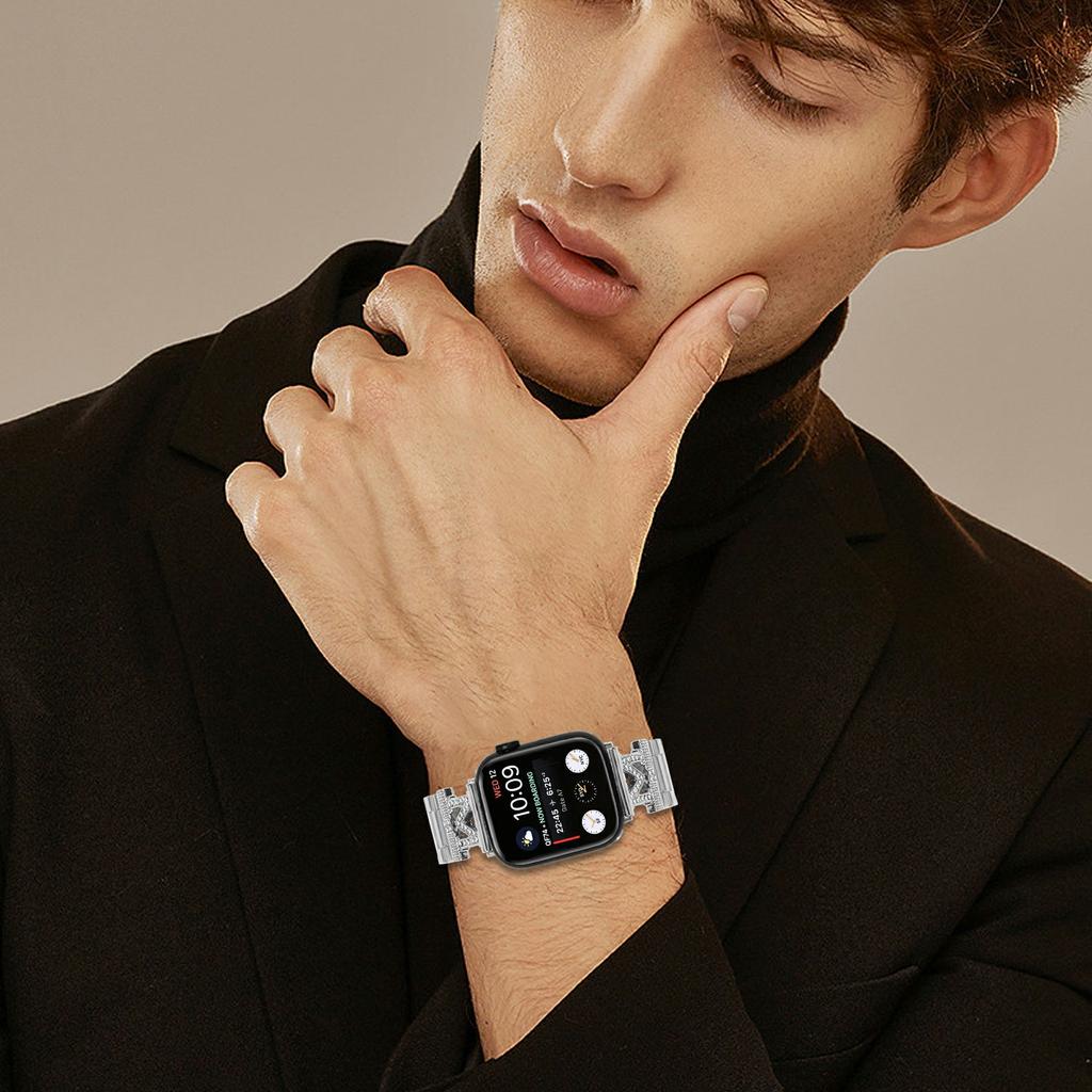 Watch Strap For Apple Watch Series 10 Ultra 9 8 7 SE 6 5 4 3 2 1 46mm 49mm 45mm 44mm 42mm Silver Stainless Steel 3-Bead Band