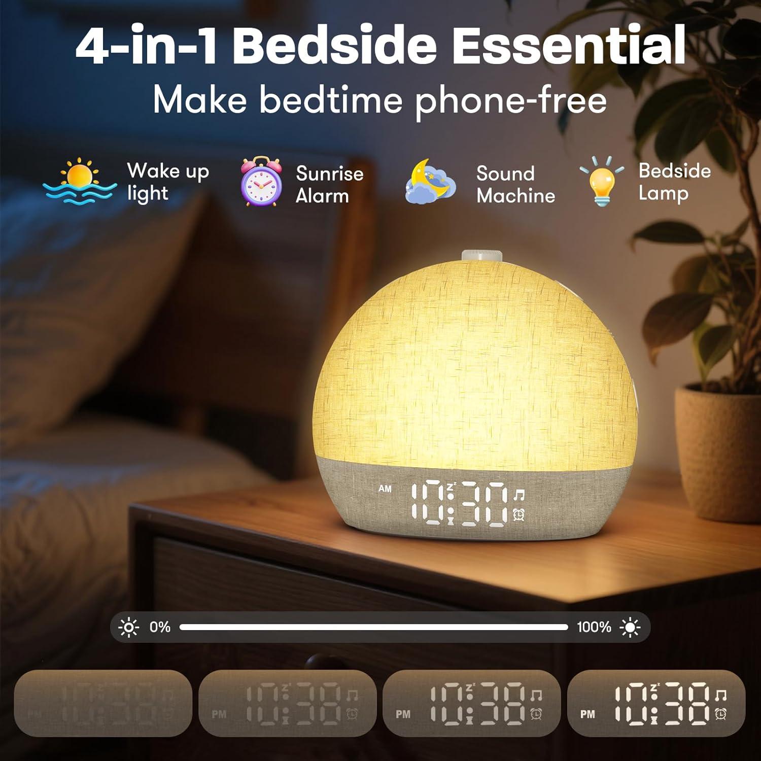 Wake Up Light Dimmable Night Light White Noise Sound Machine with 30 Soothing Sounds Sunrise Alarm Clock for Heavy Sleepers Gift белый