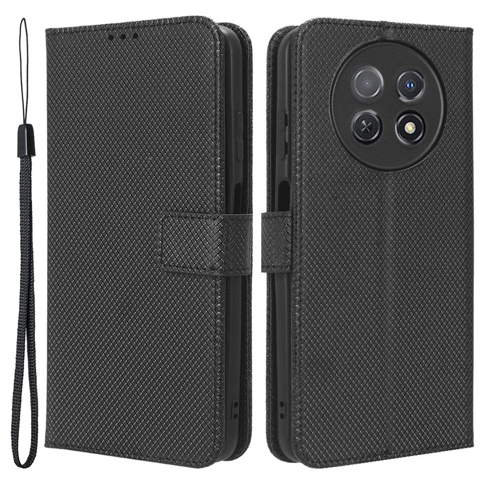 

For Huawei nova Y91 4G/Enjoy 60X Wallet Phone Case PU Leather Diamond Texture Phone Stand Cover Black