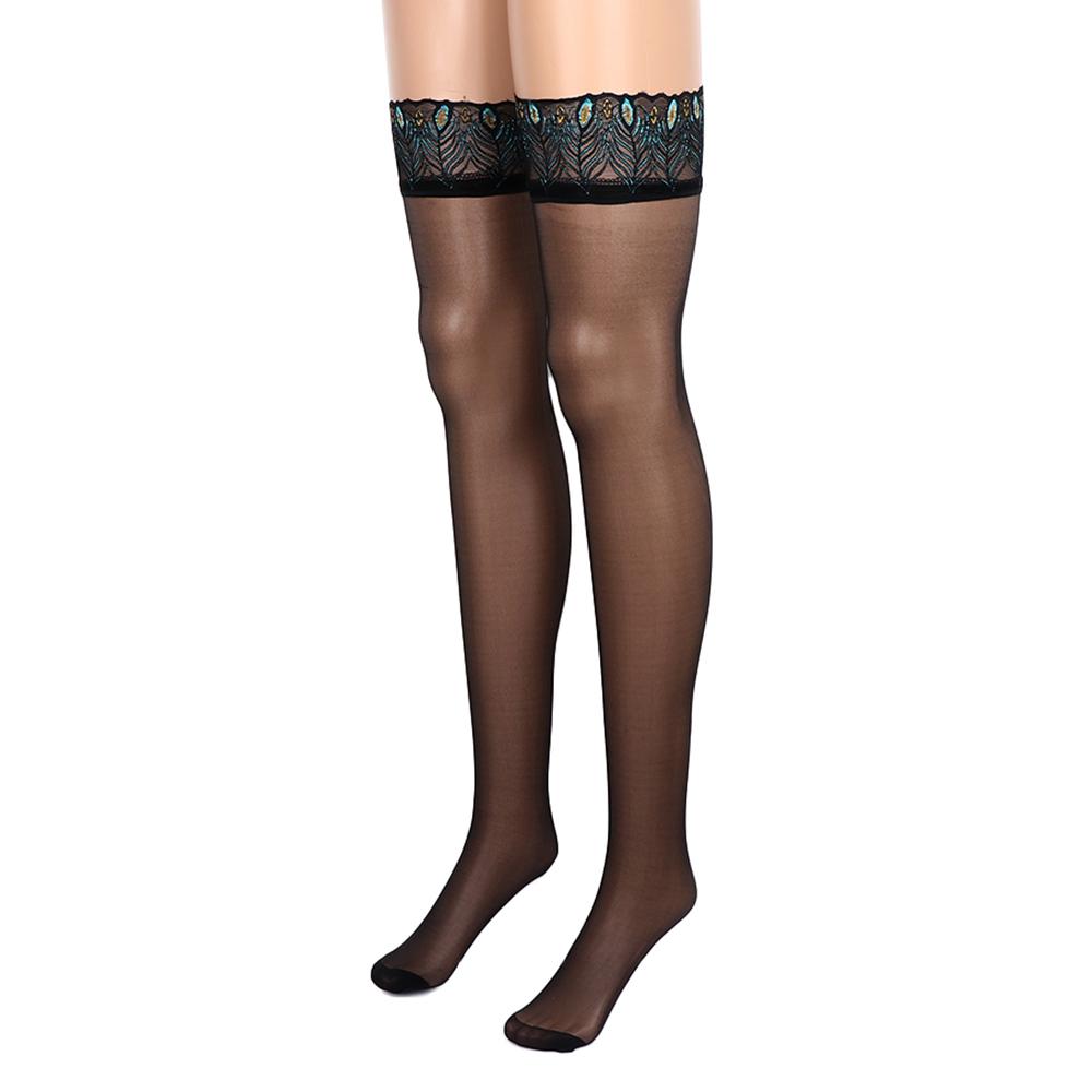 

Embroidery Lace for Women Ladies Peacock Feathers Stocking Thigh Highs Over Knee Stockings Striped красный