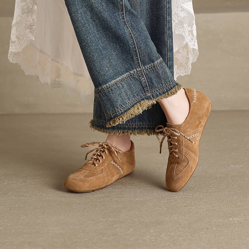 Krazing Pot Nubuck Round Toe Increased Lace Up Spring Autumn Shoes Big Size 41 Lace Up Women Leisure Shoes