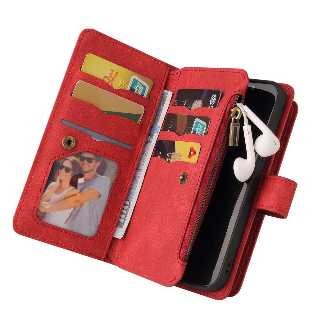 For Xiaomi 14T Pro Zipper Wallet Case with 15 Card Slots and Strap Leather Phone Cover