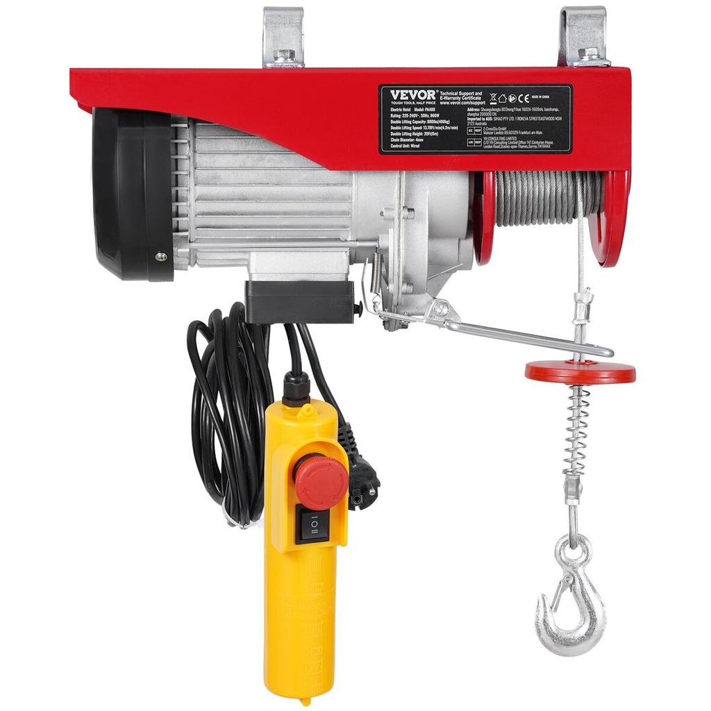 Electric Hoist Crane Winch 880 lbs with 14 ft Wired Remote Control 230V