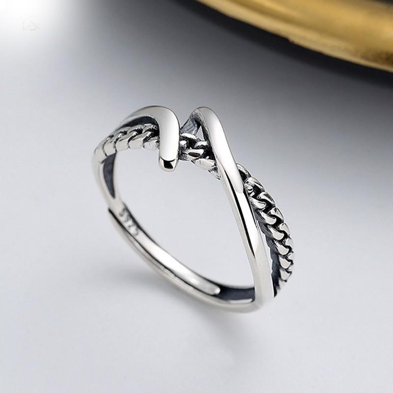 Adjustable Open Ring Men Women Sterling Geometric Vintage Style Band Finger Adjustable Open Band