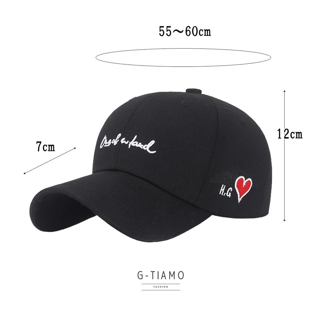 GITIAMO Cap with English and Adjustable Available In and UV Sun and English Women's Letters, Heart, One-Point Embroidery, Strap, Black, White, Ivory,