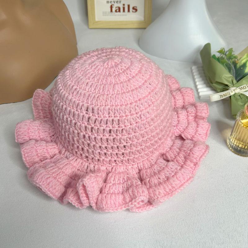 Handmade Crochet Conical Bucket Hat - Ruffled Brim Fisherman Hat for Women, Stylish Sun Protection Cap