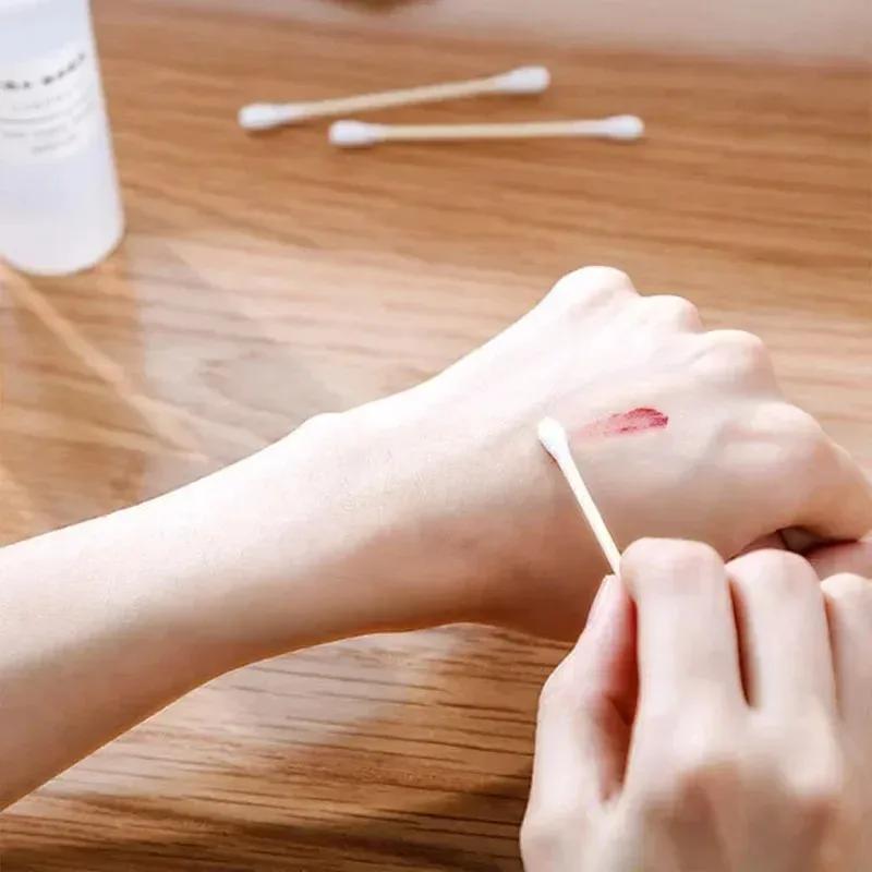 500PCS Wooden Double-Ended Cotton Swabs Make-Up Cleaning Disposable Cotton Swabs Medical Household Hygiene Ear Pulling