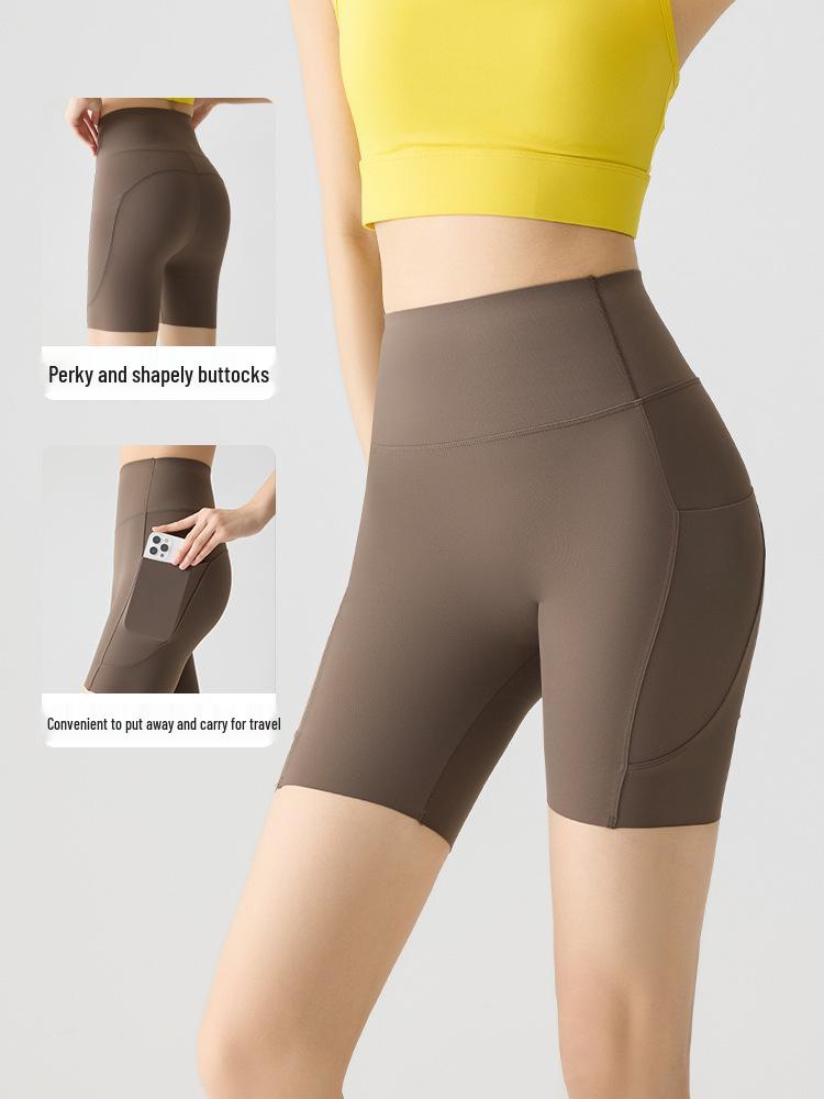 Women's High Waist Pocket Yoga Pants - Summer Three-Quarter Length, Shark Skin, Nude Feel, Hip Lifting, Thin Outward Wear