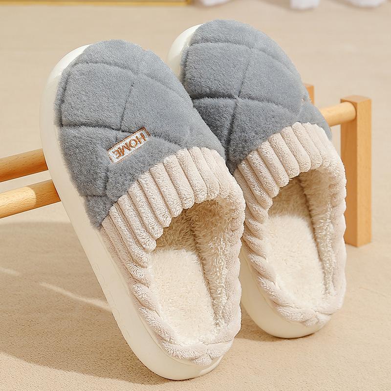 Home cotton slippers women's winter large size plush warm men's wool slippers indoor home comfortable thick bottom