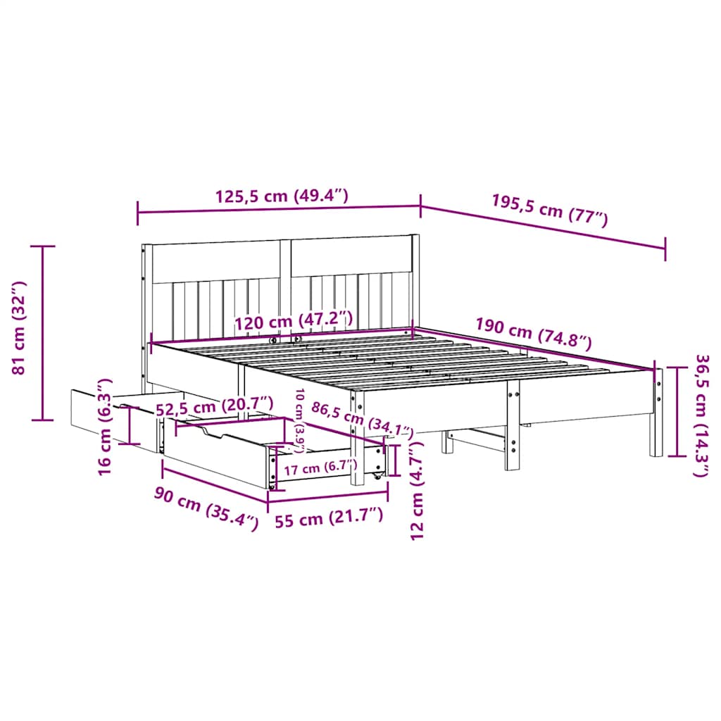 Solid Wood Bed without Mattress White 120 x 190 cm Pine Wood