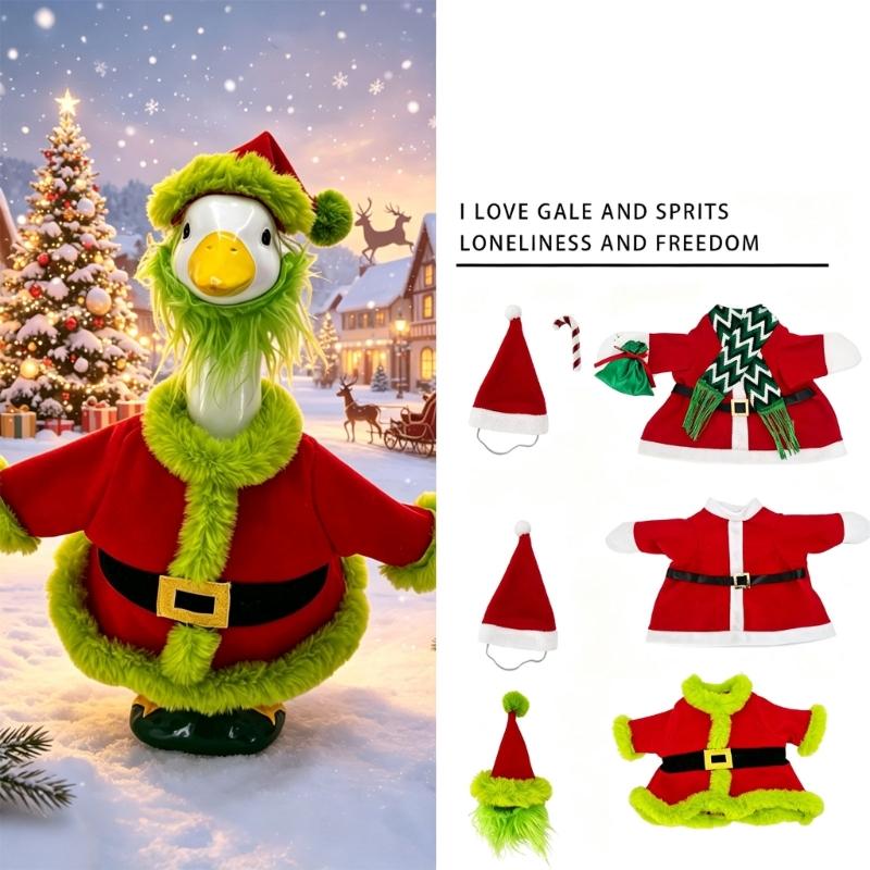 Christmas Porch Geese Clothes for 23 Inch Display, Polyester Outfit Set for Porch Accent, Entryway Display, and Indoors