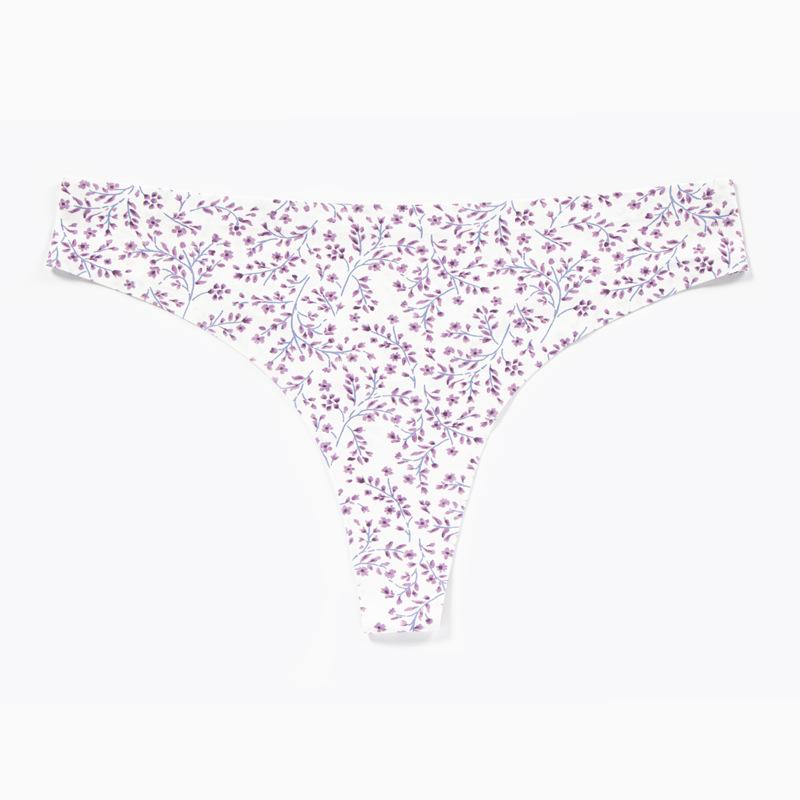 Female Spring and Summer Offset Printing Flower Breathable Fast Dry Low Waist Ice Silk Non-mark Thong Underwear