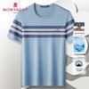 MONTAGUT Men's Summer Cooling Breathable Color Block Striped Business T-Shirt