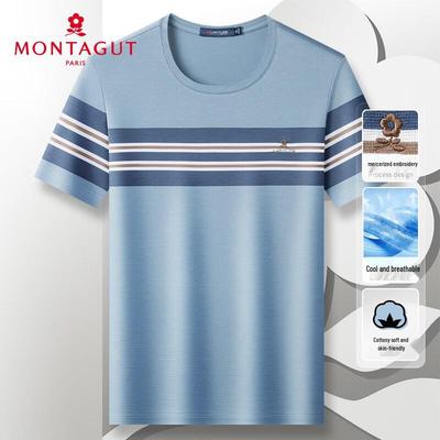 MONTAGUT Men's Summer Cooling Breathable Color Block Striped Business T-Shirt