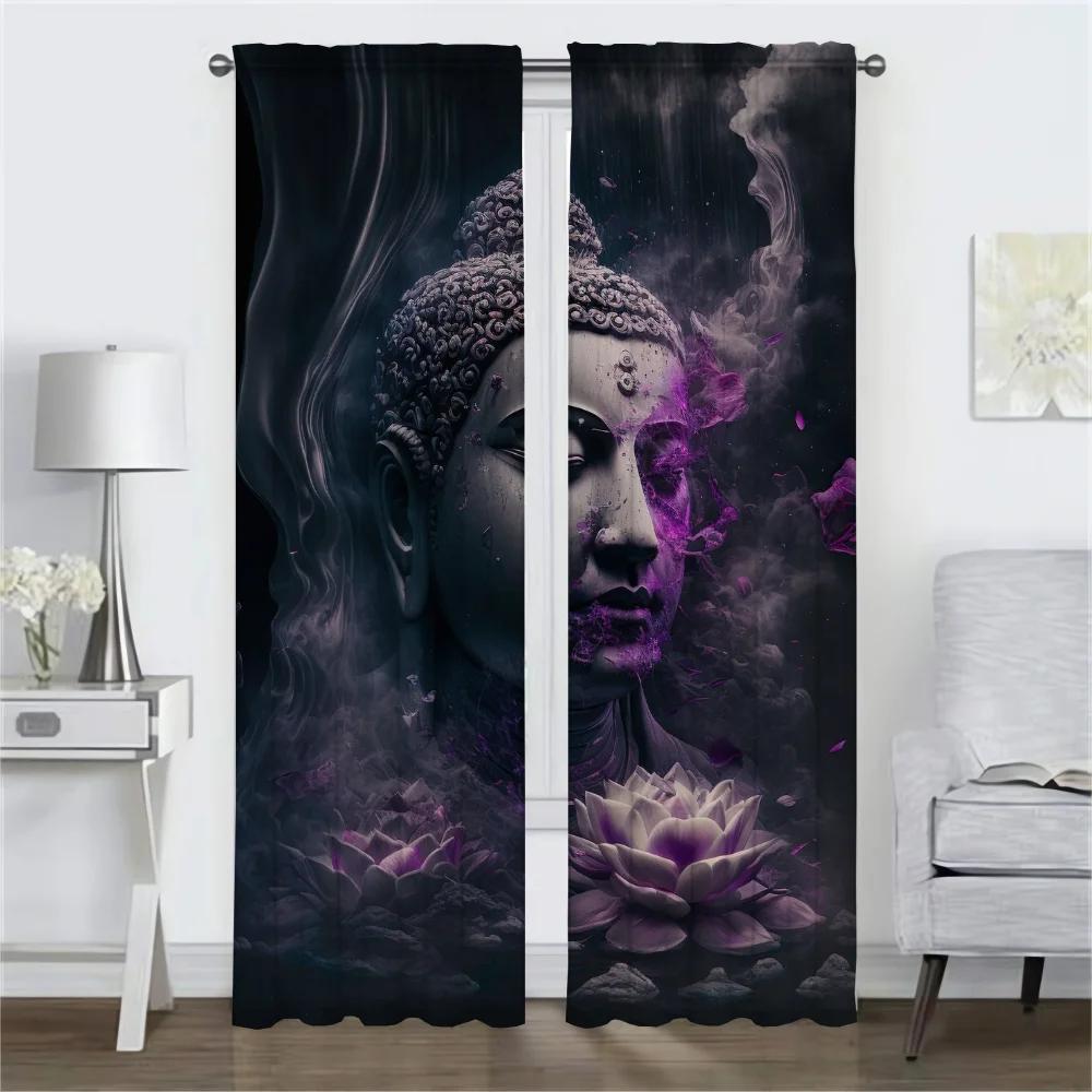 Indian Buddha Curtains for Living Room Curtain for Room 2 Panel Shades Halloween Decoration Partition Home Interior Curtains