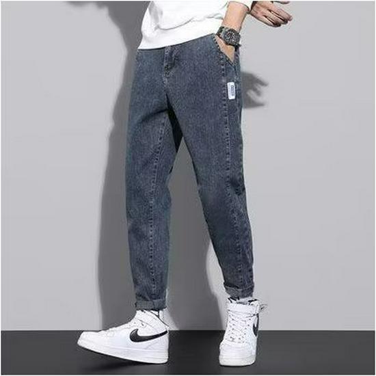 Pánské džíny haremového střihu s vysokým pasem a sepraným vzhledem na zip - Mládežnický trend, Jarní kalhoty s rovnými nohavicemi