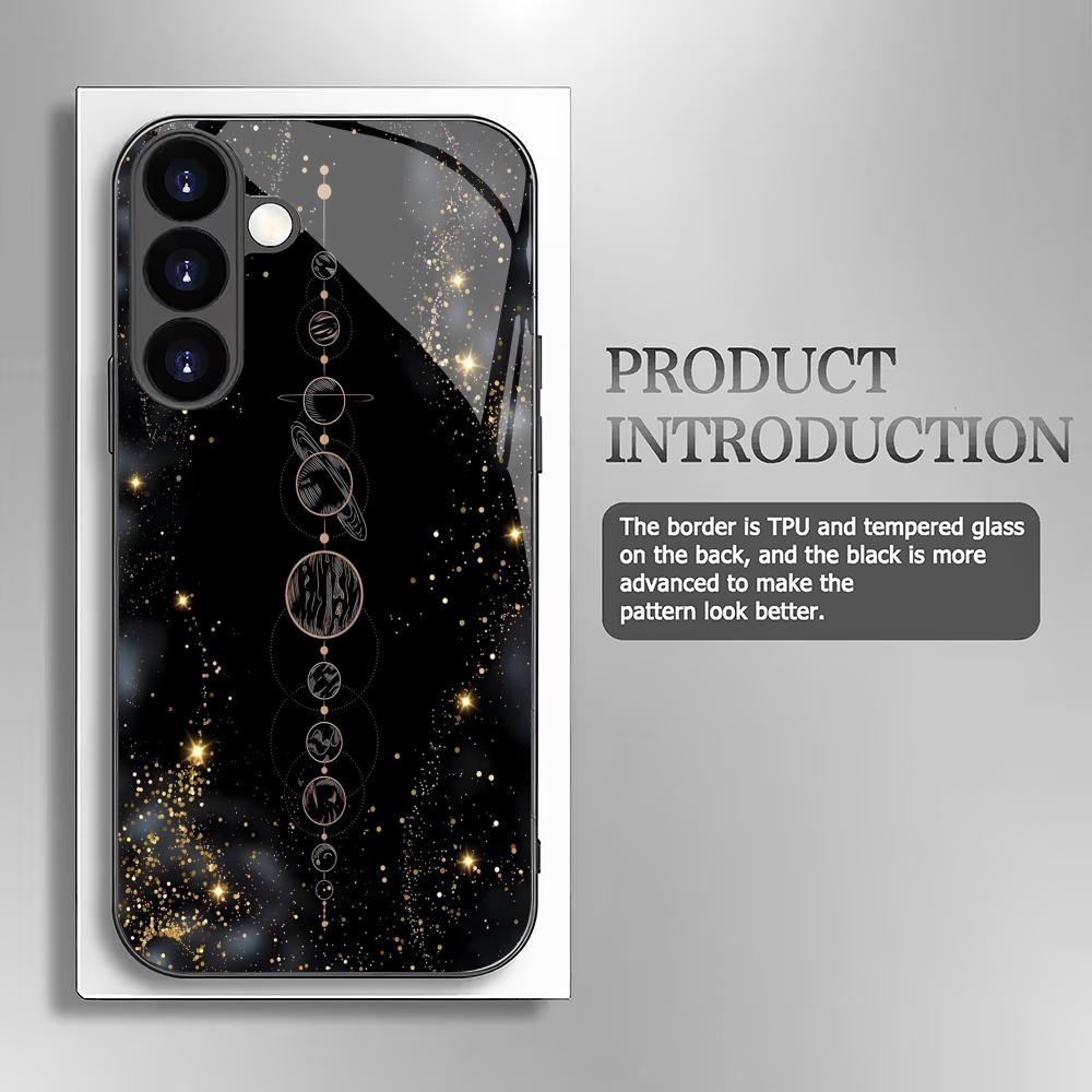 Nachtelijke Sterrenhemel Gehard Glas Telefoonhoes Geschikt voor Samsung Galaxy S26 S25 S24 S23 S22 S20FE/Ultra/Plus Anti-Val Achterkant