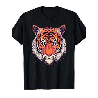 Taglie Europee Maglietta Nera con Grafica Testa di Tigre Uomo Donna Vintage Stampa Animale Manica Corta Casual Quotidiano Streetwear Top Vestibilità Comoda Casual