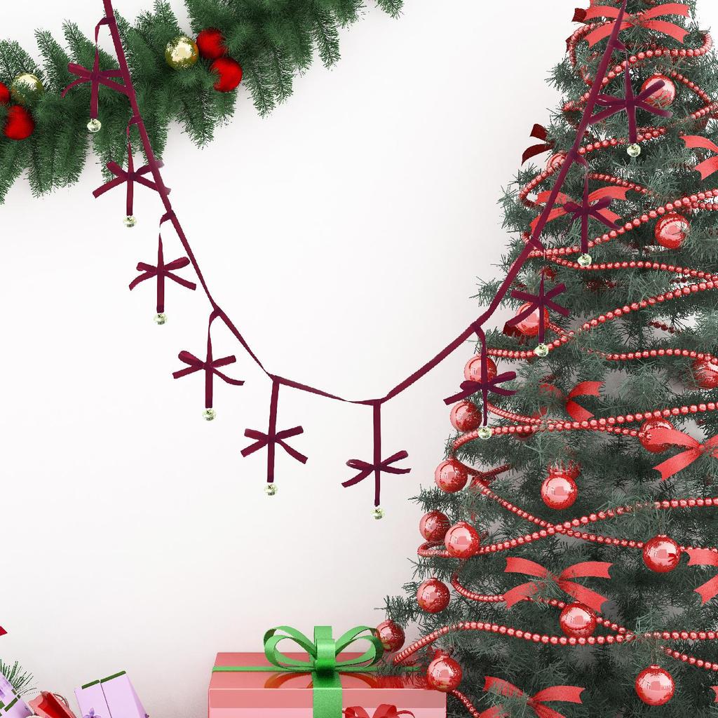 Christmas Bow Banner Decoration 78.74inch Backdrop Hanging Bowknot Garland for Home Wall Dining Room