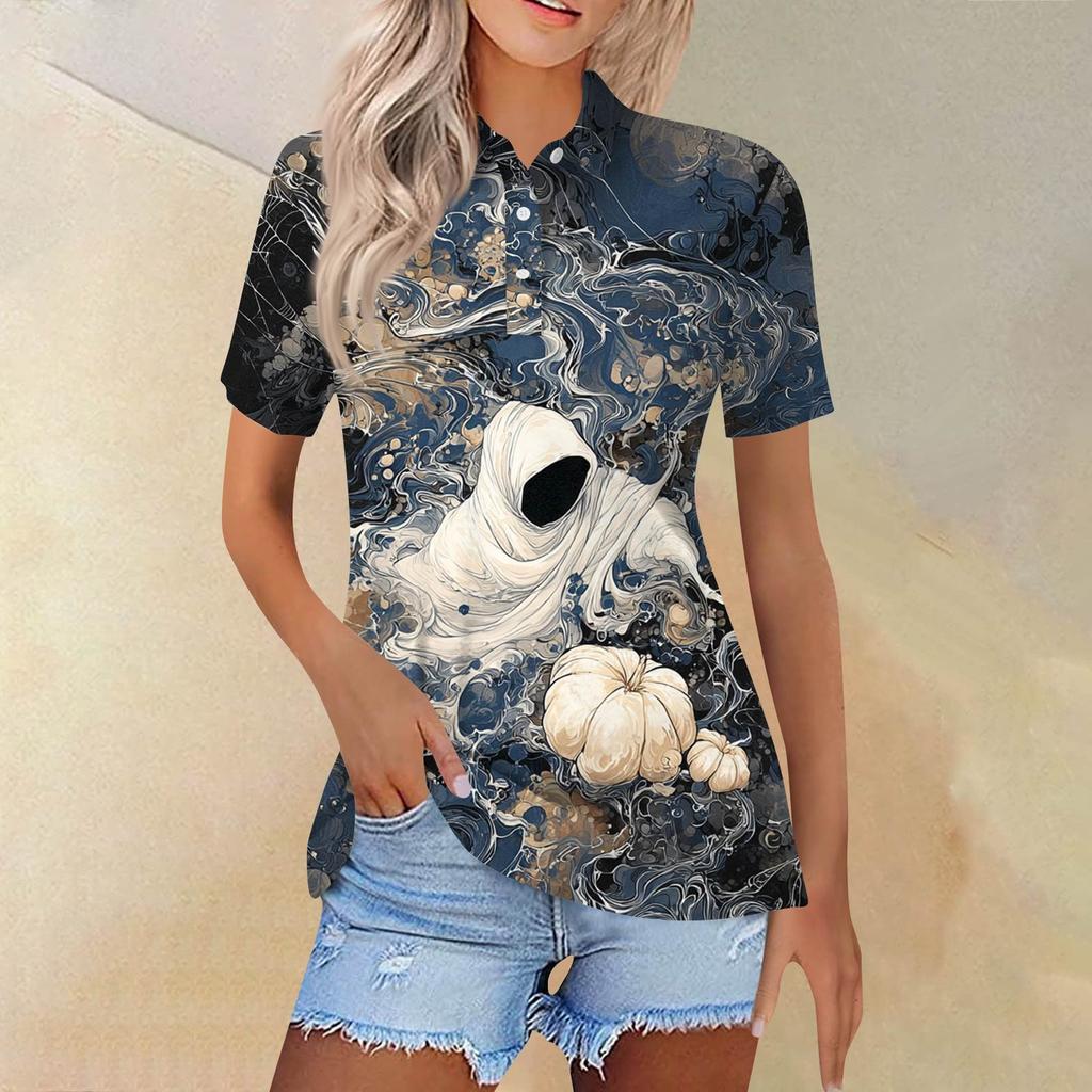 Women's Fashion Casual Lapel Short Sleeve Printed Shirt Women's Button Up Tops