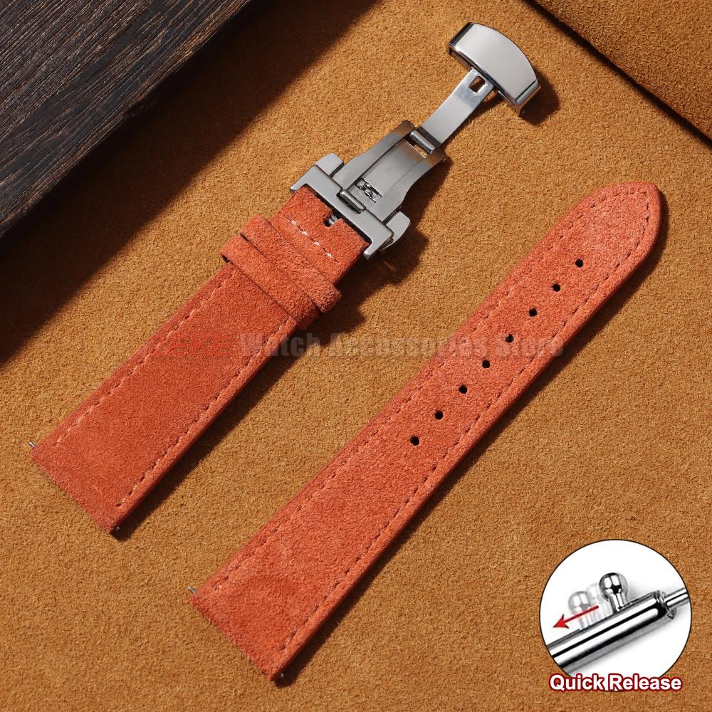 Cinturino per Orologio in Pelle Scamosciata Vintage a Rilascio Rapido Cinturino in Pelle di Vitello 18/19/20/22mm Cinturino di Ricambio con Fibbia a Farfalla
